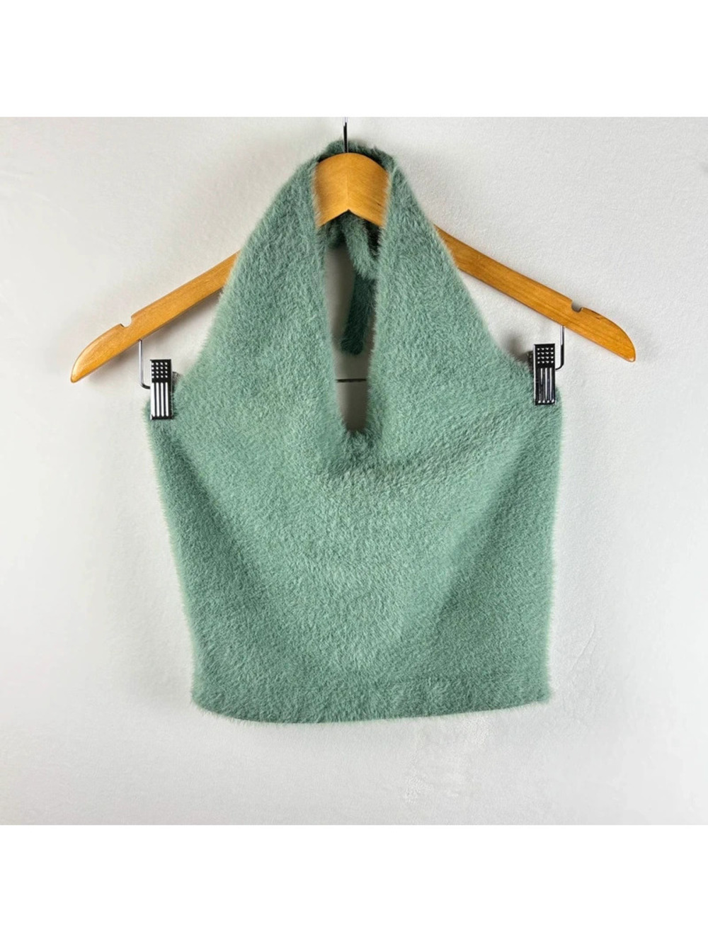 Gym Shark X Whitney Simmons Green Fuzzy Halter Top